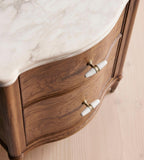 Elegant Curved Wood Stone Top Nightstand