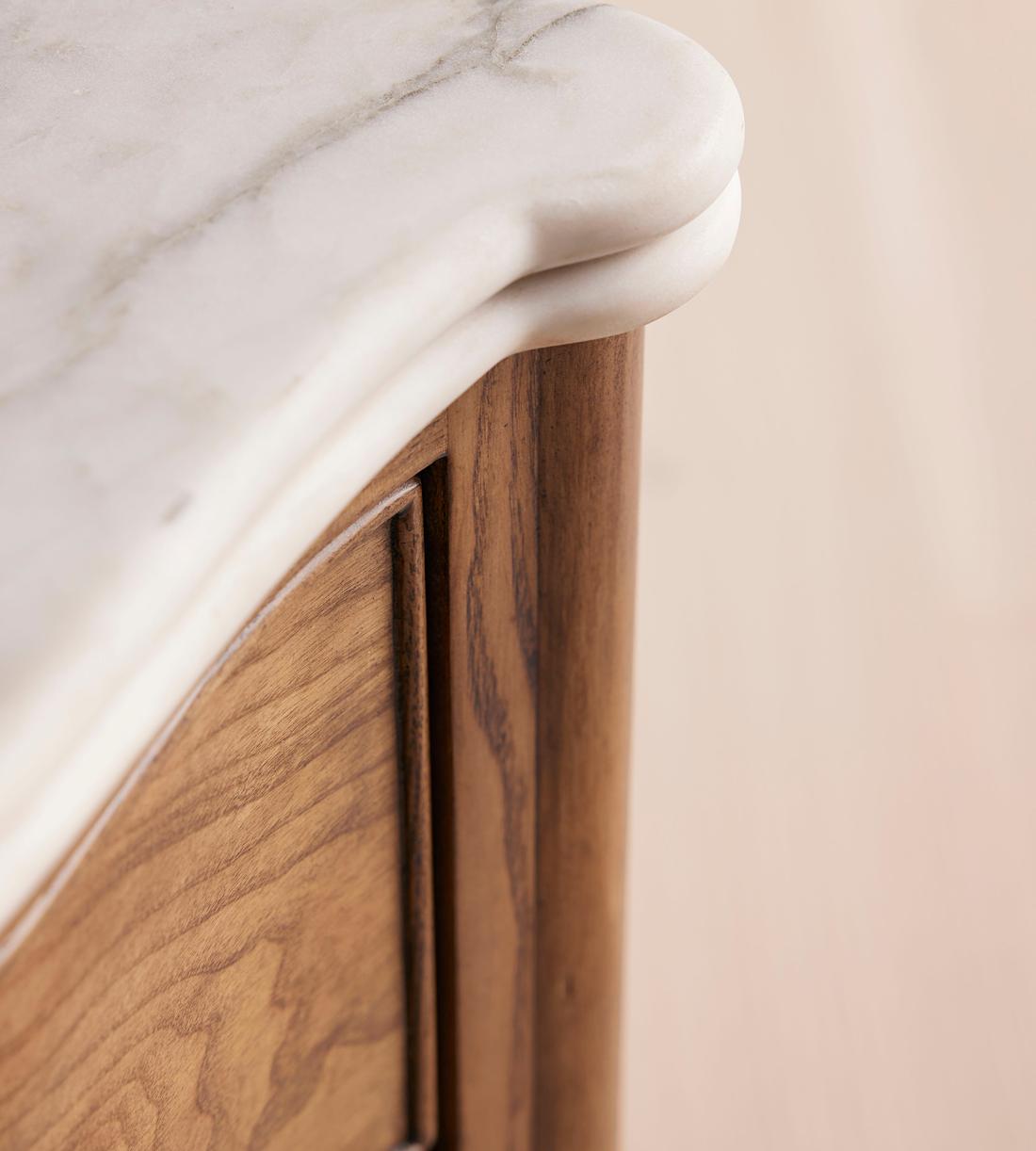 Elegant Curved Wood Stone Top Nightstand