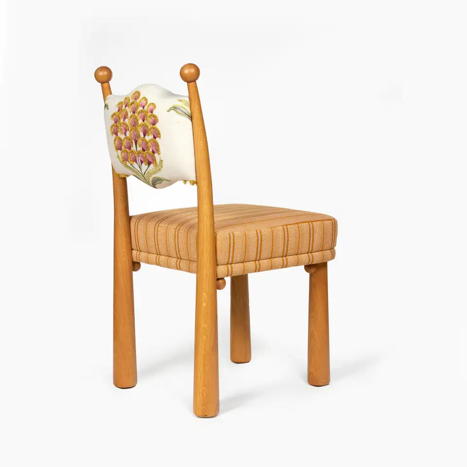 Postmodern Oak Chairs with Spherical Finials