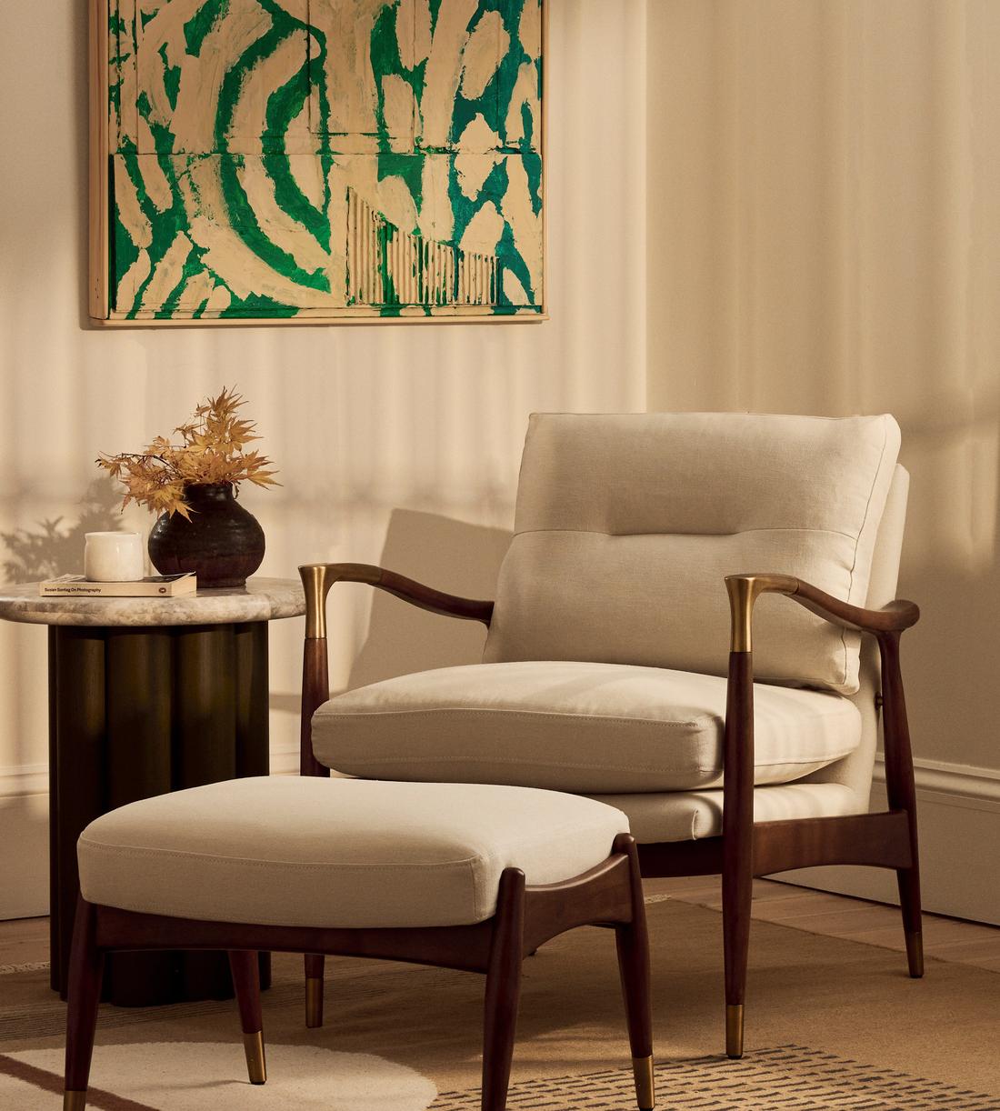 Linen & Walnut Accent Chair