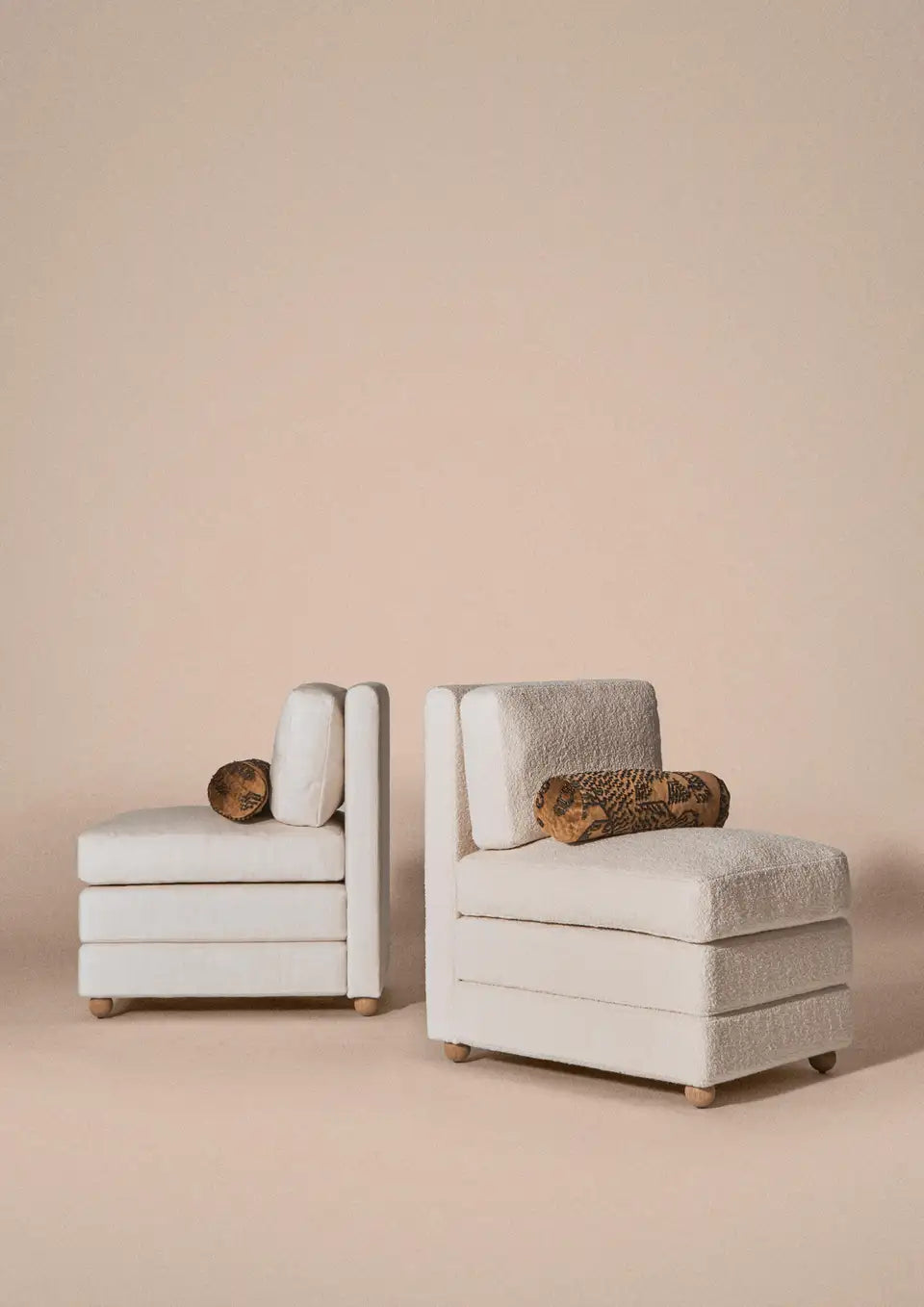 Cream Bouclé Accent Chair with Bolster