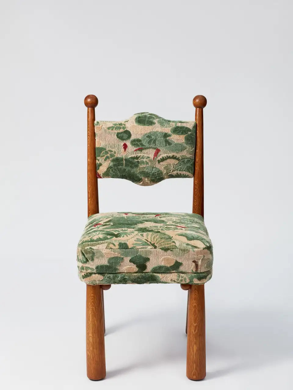 Arched Oak Chair with Floral Upholstery