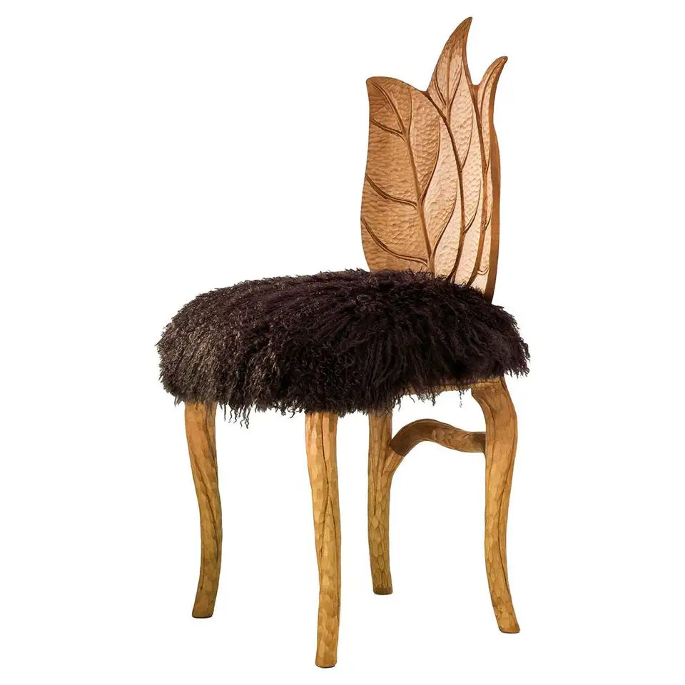 Carved Wood Leaf Back Accent Chair