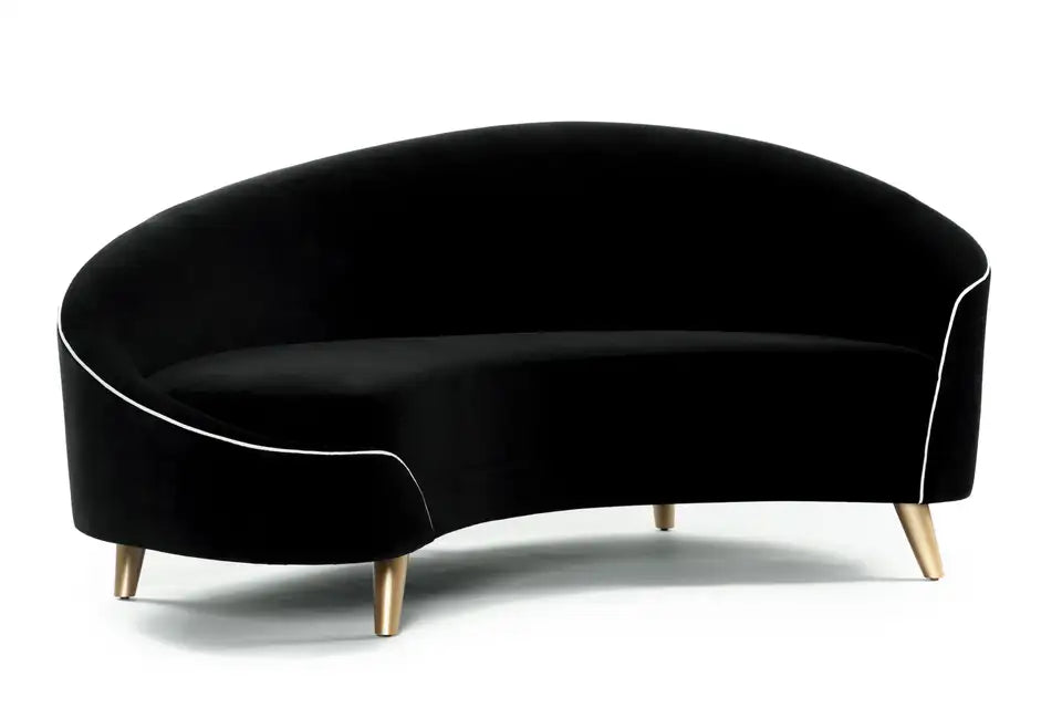 Sculptural Black Velvet Sofa Gold Legs