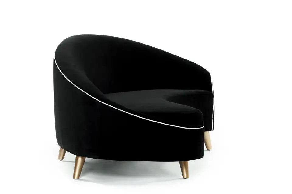 Sculptural Black Velvet Sofa Gold Legs