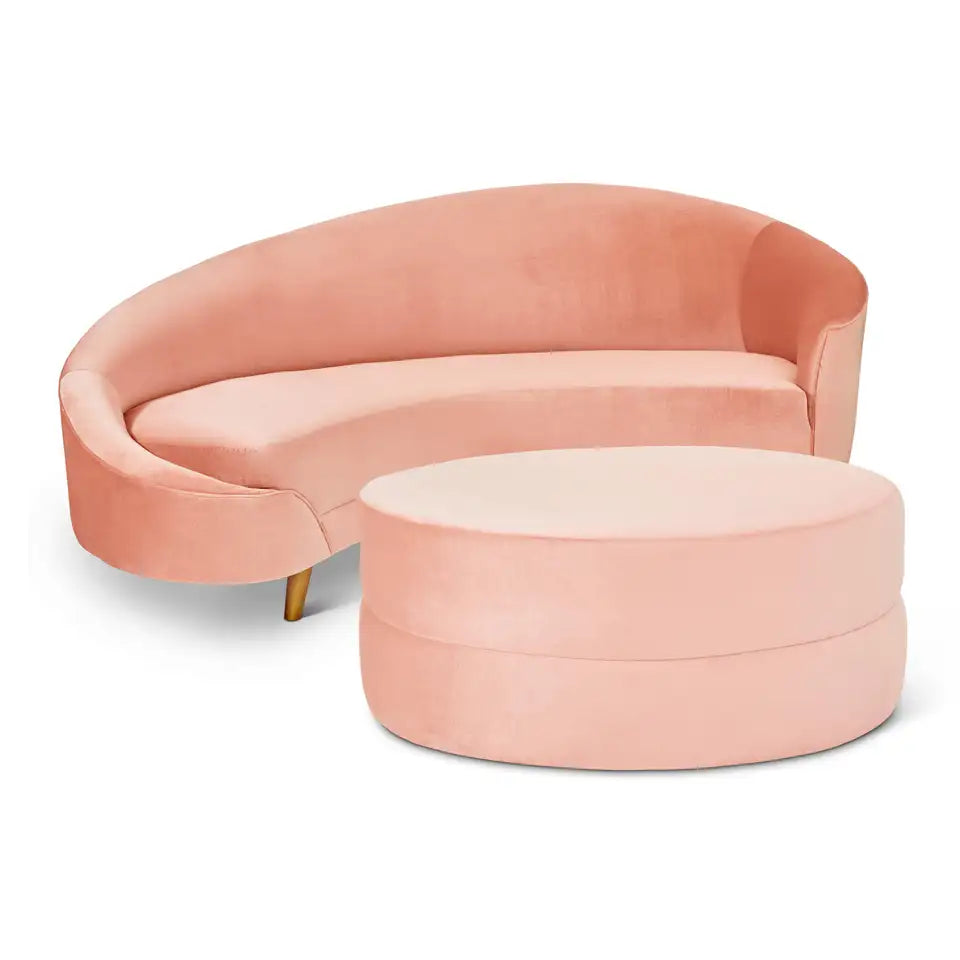 Blush Pink Velvet Sofa and Ottoman