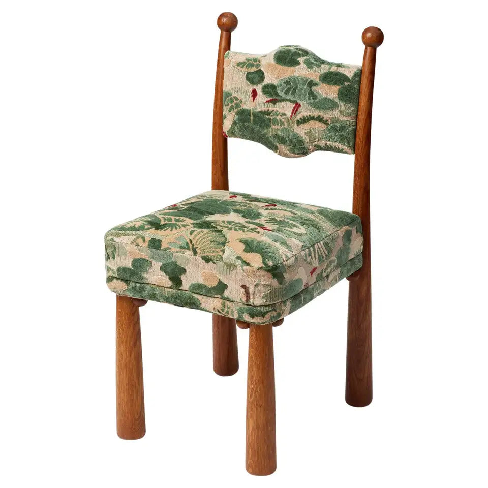 Arched Oak Chair with Floral Upholstery