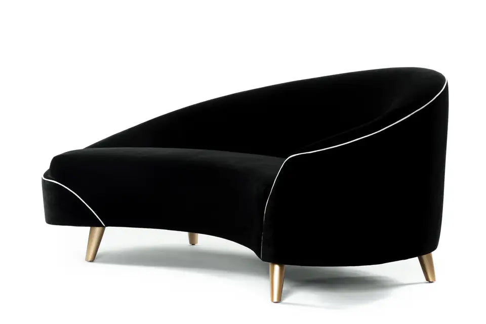 Sculptural Black Velvet Sofa Gold Legs