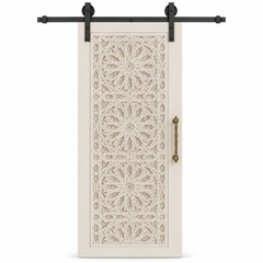 Moroccan Hand-Carved White Sliding Barn Door – Geometric Star Arabesque, Solid Wood