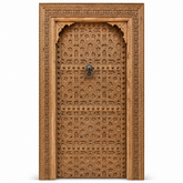 Moroccan Hand-Carved Cedar Wood Door with Frame – Geometric Star, Custom Made