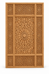 Moroccan Cedar Wood Pierced Multi-Zone Panel – Radial Star & Geometric Lattice