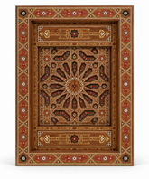 Moroccan Marquetry Wall Panel – Walnut, Red Lacquer & Mother-of-Pearl Inlay