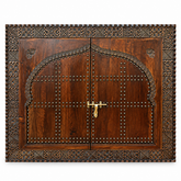 Large Handmade Moroccan Carved Wooden Window Wall Art | Oversized Vintage Brass Latch Decor