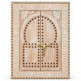Handmade Moroccan Carved Wooden Window Wall Art | Vintage Brass Latch Decor