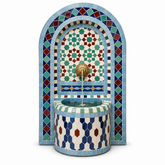 Handmade Moroccan Zellige Mosaic Wall Fountain | Fez Multicolor Star Pattern, Blue Arch & Free Water Pump