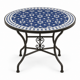 Sapphire Blue Zellige Mosaic Dining Table | Custom Size | Hand-Forged Iron
