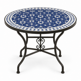 Sapphire Blue Zellige Mosaic Dining Table | Custom Size | Hand-Forged Iron