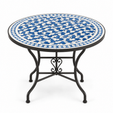 Sky Blue & White Zellige Mosaic Dining Table — Pinwheel Pattern