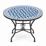 Sky Blue & White Zellige Mosaic Dining Table — Pinwheel Pattern