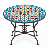 Multicolor Zellige Mosaic Dining Table — Coral, Gold & Teal with Turquoise Border
