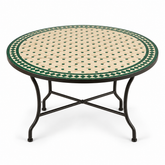 Zellige Mosaic Round Table – Cream & Emerald | Hand-Forged Iron Base