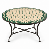 Zellige Mosaic Round Table – Cream & Emerald | Hand-Forged Iron Base
