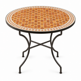 Zellige Mosaic Round Dining Table – Honey & Amber | Hand-Forged Iron Base