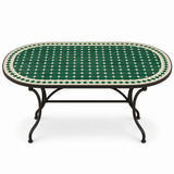 Emerald Green Zellige Mosaic Oval Dining Table — Basketweave & Ivory Diamond Border