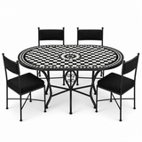 Black & White Zellige Mosaic Oval Dining Table — Checkerboard & Star Medallion