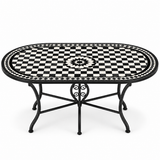 Black & White Zellige Mosaic Oval Dining Table — Checkerboard & Star Medallion
