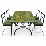Green Zellige Mosaic Rectangular Dining Table — Quatrefoil Lantern Pattern