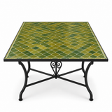 Green Zellige Mosaic Rectangular Dining Table — Quatrefoil Lantern Pattern