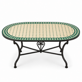 Ivory & Green Zellige Mosaic Oval Dining Table — Diamond Dot Pattern