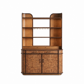 Modern Burl Wood Illuminated Bar Hutch