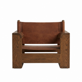 Modern Oak Leather Sling Chair