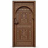 Hand-Carved Berber Door with Arched Frame – Whitewash Detail, Tribal Geometric, Custom Size
