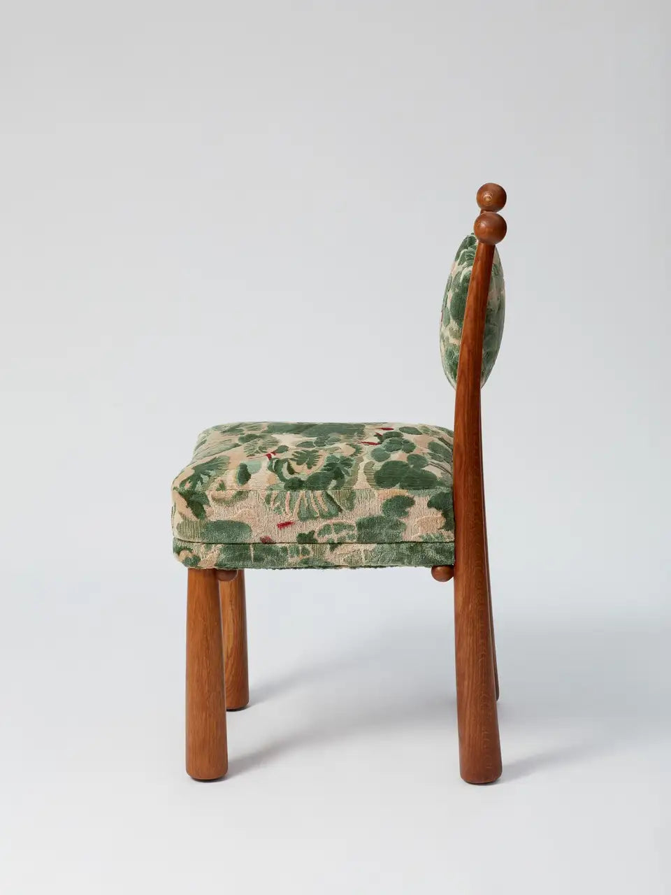 Arched Oak Chair with Floral Upholstery