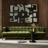 Mid-Century Olive Green Velvet Tufted Sofa