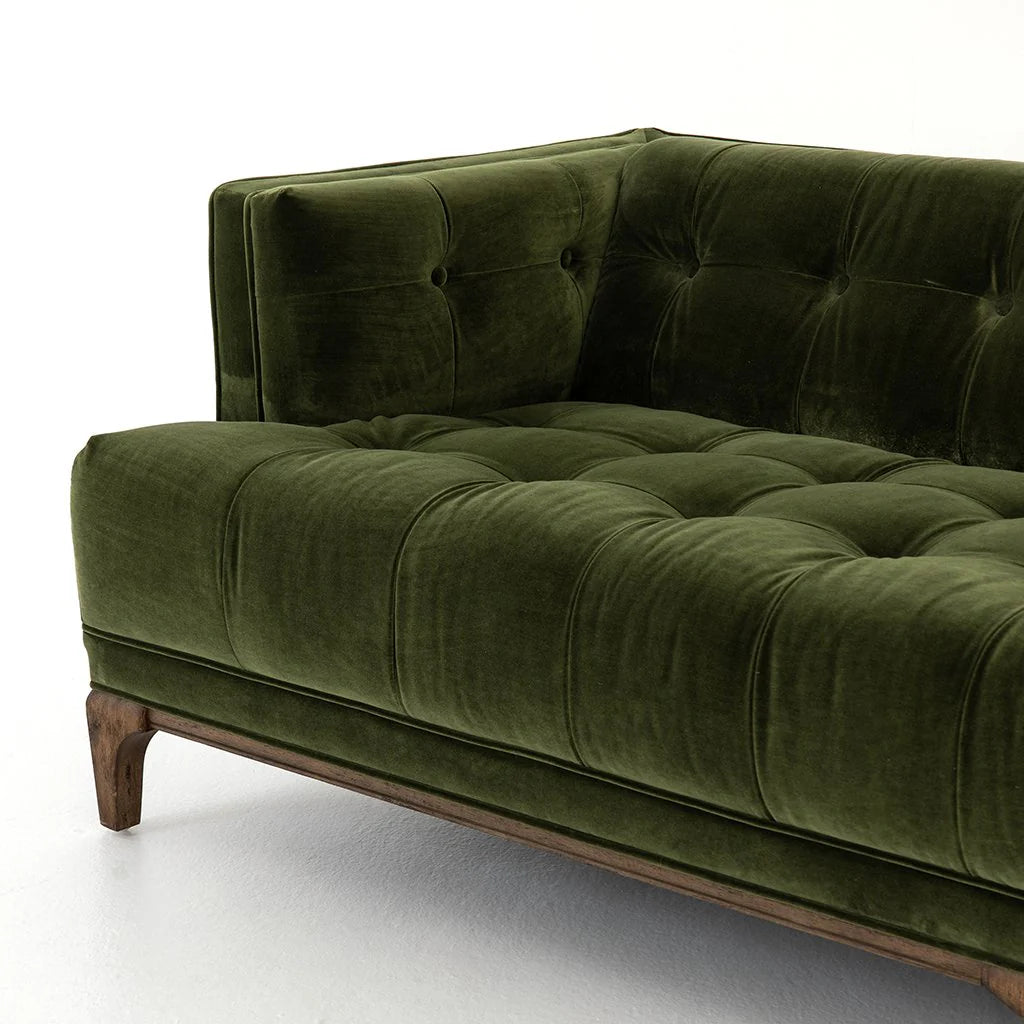 Mid-Century Olive Green Velvet Tufted Sofa