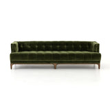 Mid-Century Olive Green Velvet Tufted Sofa