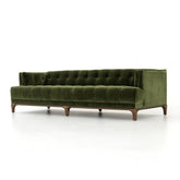 Mid-Century Olive Green Velvet Tufted Sofa