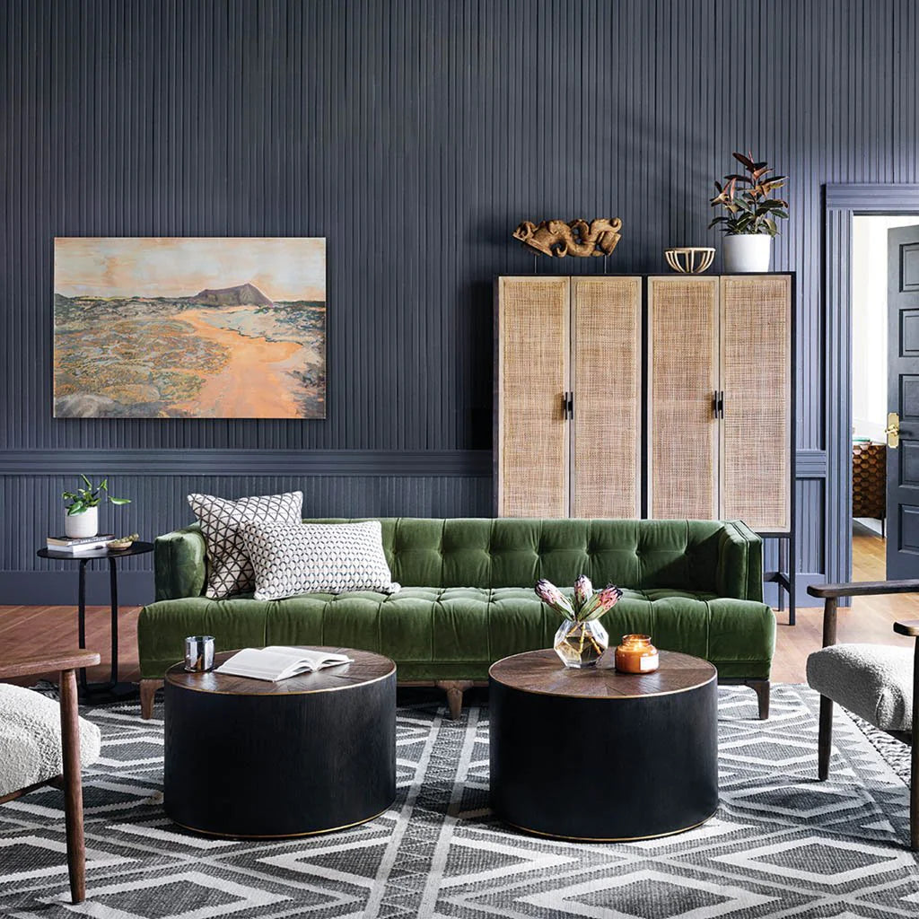 Mid-Century Olive Green Velvet Tufted Sofa