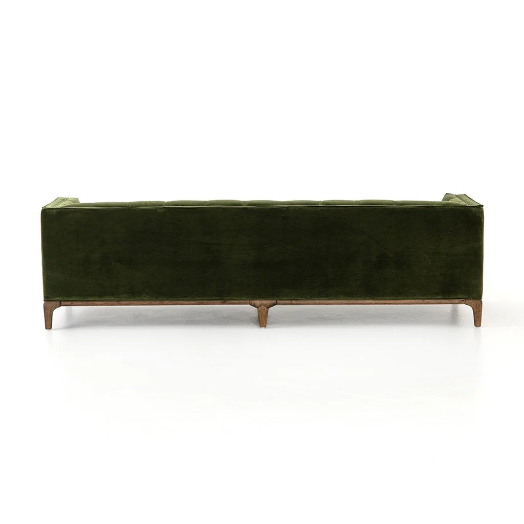 Mid-Century Olive Green Velvet Tufted Sofa