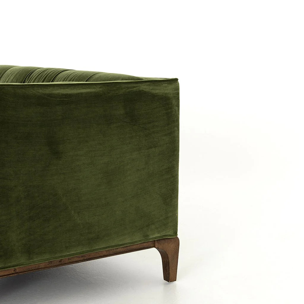 Mid-Century Olive Green Velvet Tufted Sofa