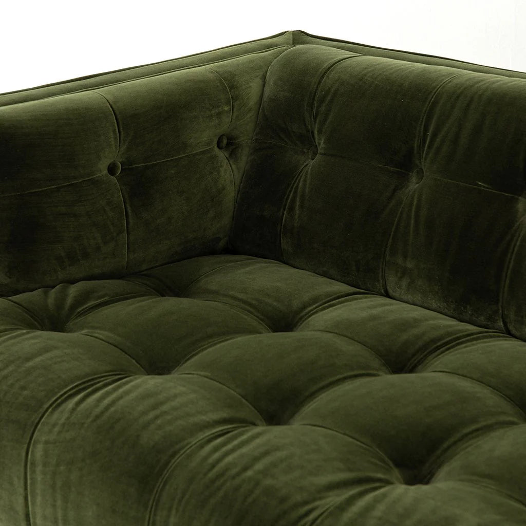 Mid-Century Olive Green Velvet Tufted Sofa