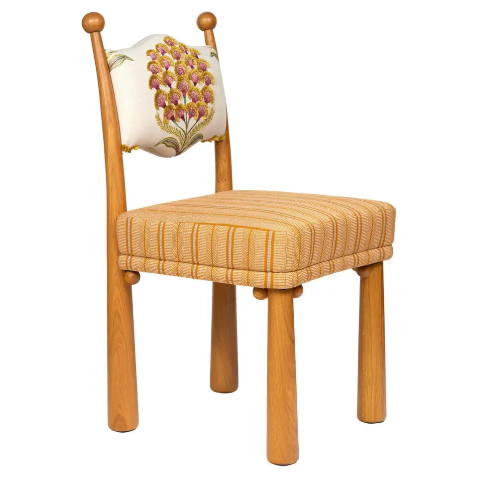 Postmodern Oak Chairs with Spherical Finials