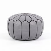 Handcrafted Moroccan Grey Leather Pouf