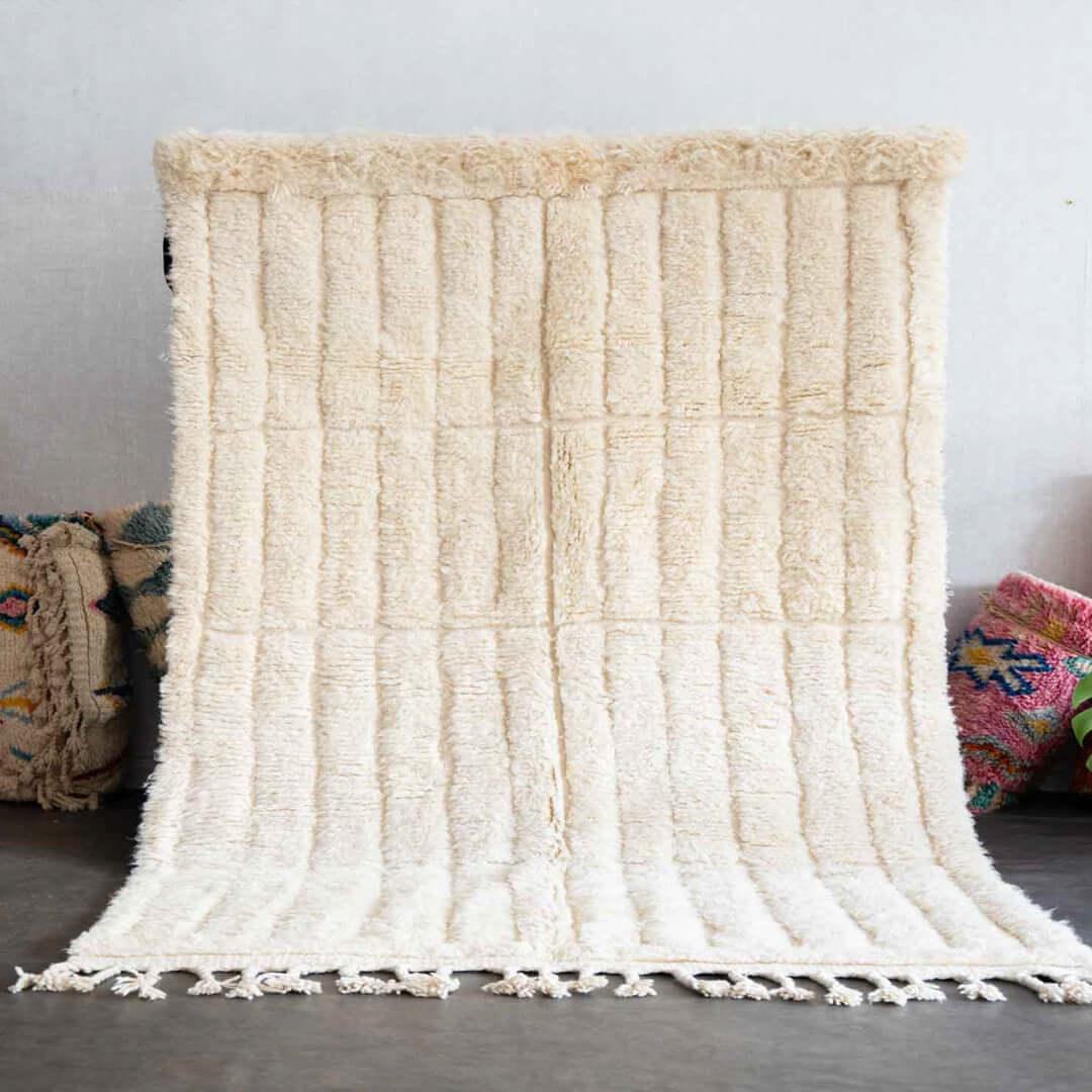 Ivory Ribbed Plush Moroccan Rug