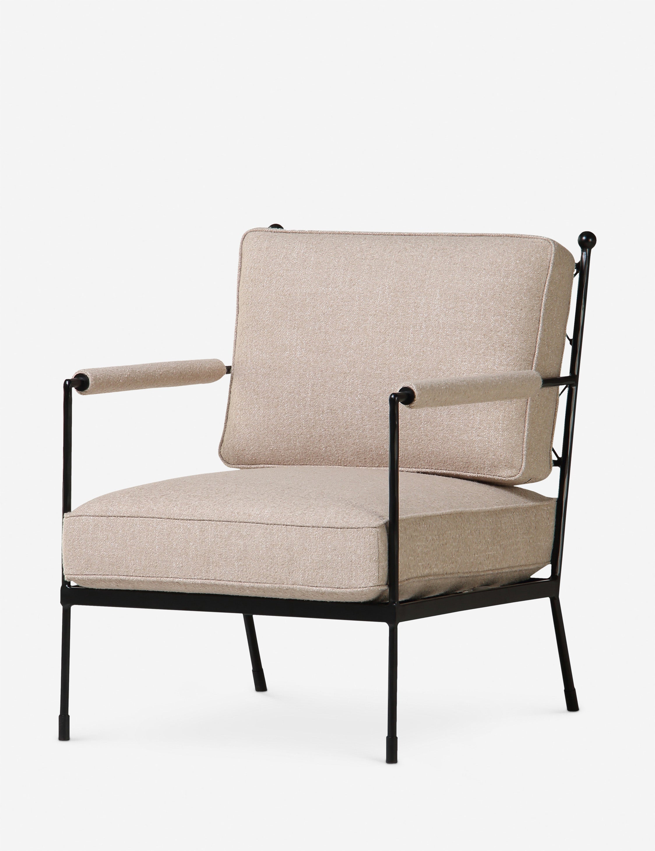 Modern Oatmeal Fabric Metal Accent Chair