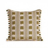 Olive Striped Ikat Pom Pom Cushion